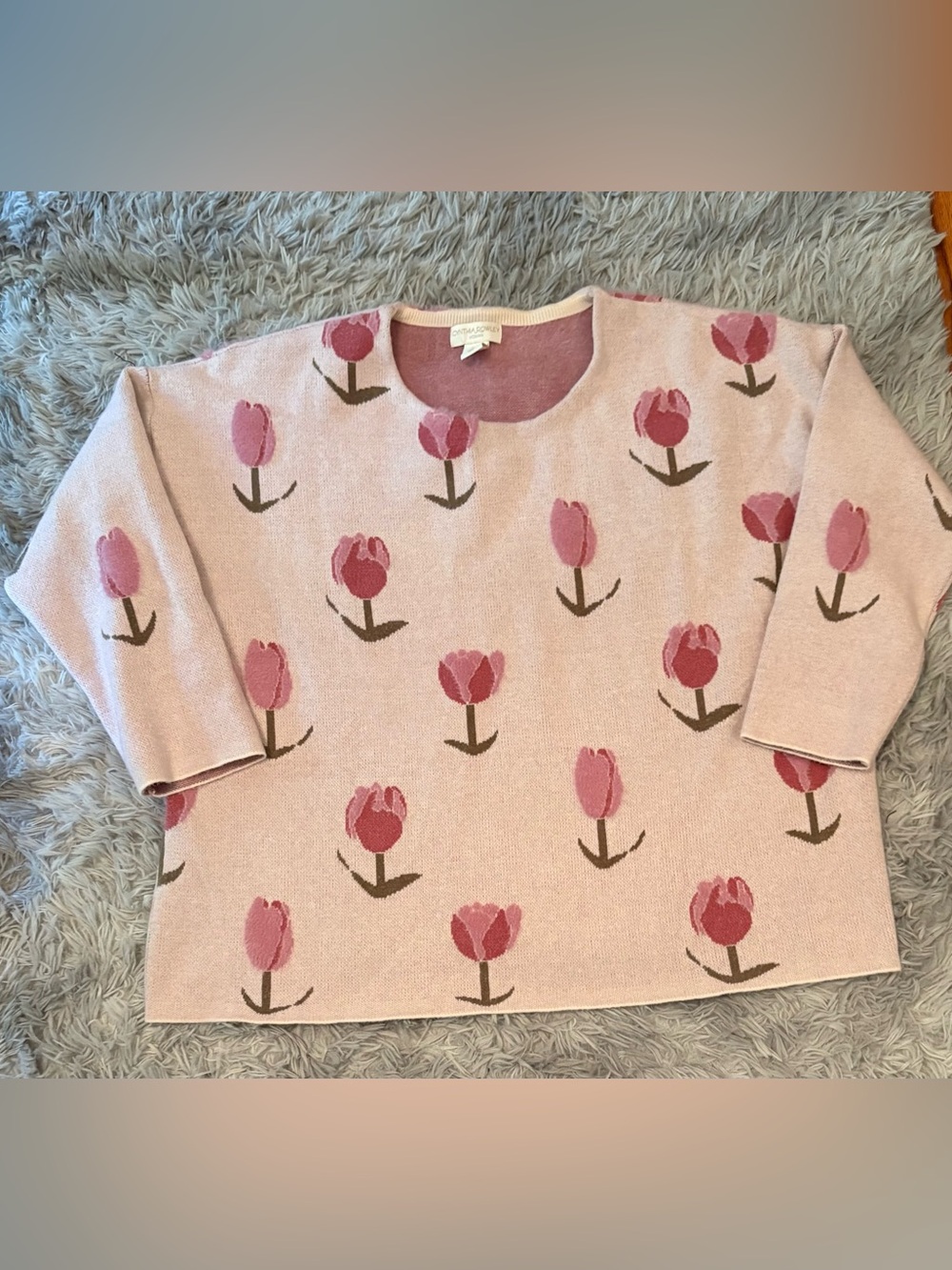 Cynthia Rowley Pink Tulip-Print Crewneck Sweater Plus Sz. 2X Excellent Condition
